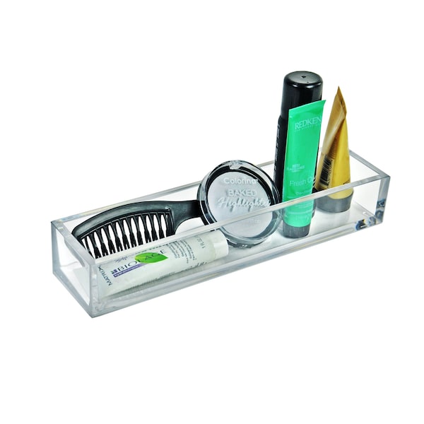 Deluxe Clear Acrylic Narrow Slim Tray Organizer for Desk or Counter, 2PK